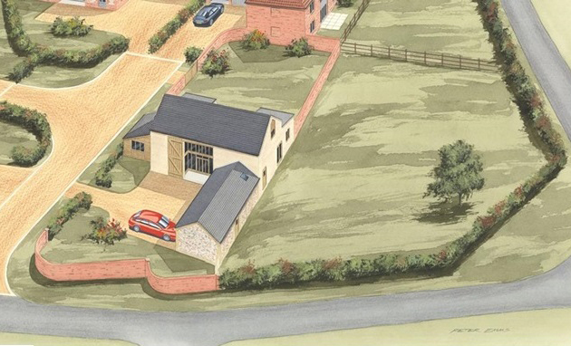 Illustration of the barn conversion at Oxborough Road, Boughton