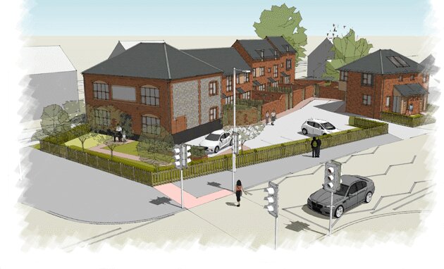 Illustration of the 10 town houses on Swaffham Road, East Dereham